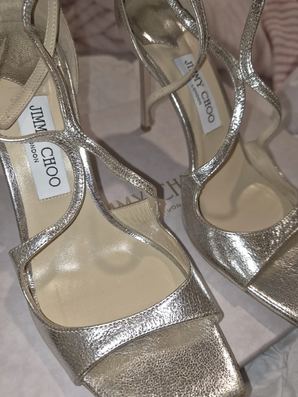 Jimmy Choo Silver Metallic Strappy High-Heel Sandals